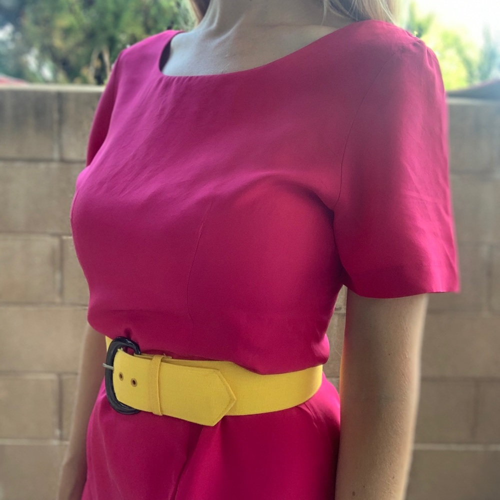 80s Silk Hot Pink Dress Size L